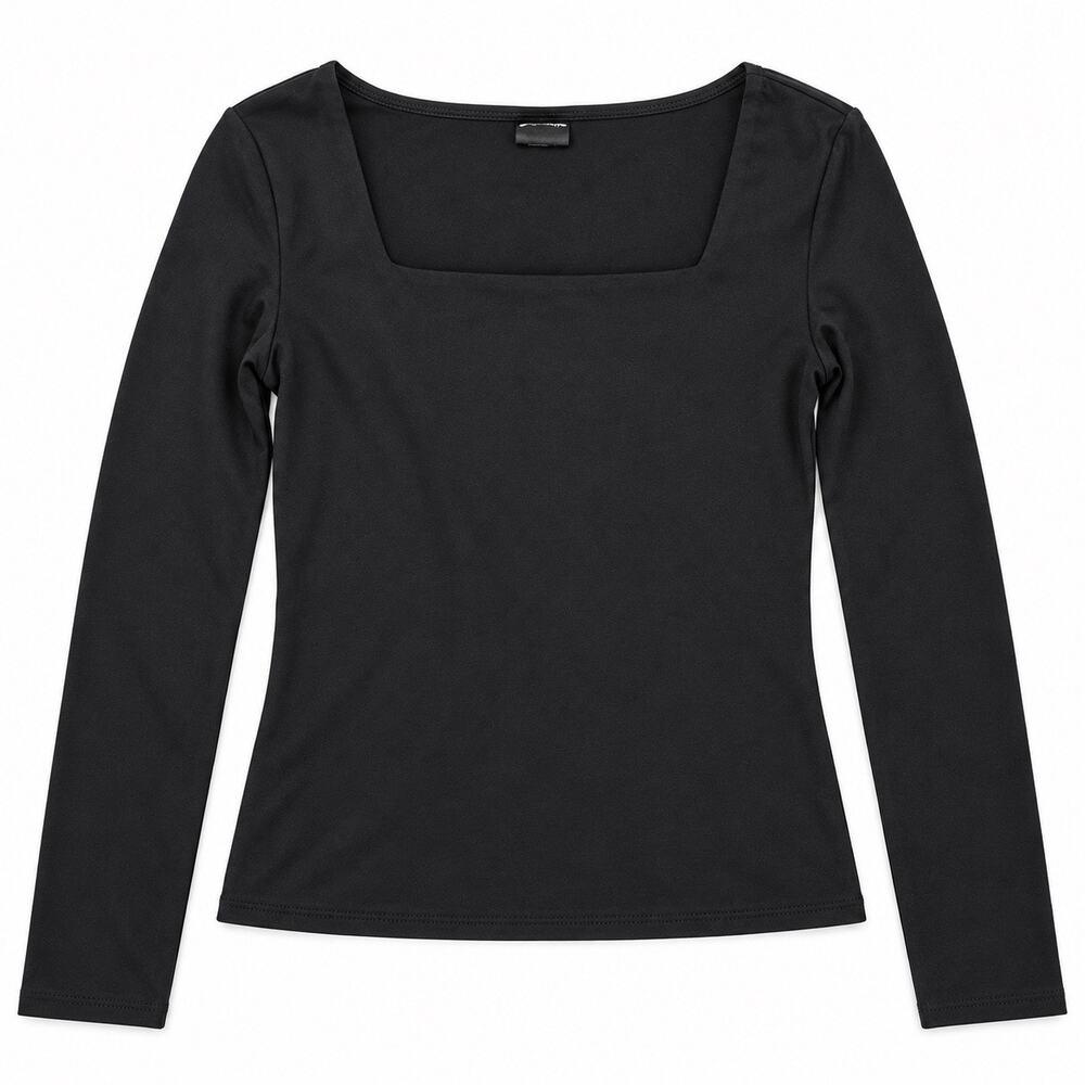 Art Class Girls Black Square Neck Long Sleeve Stretchy Top Size M (8) New